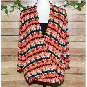 Jillian Nicole Ladies Abstract Blouse Top Size L Stretch 3/4 Sleeve Wrap Look